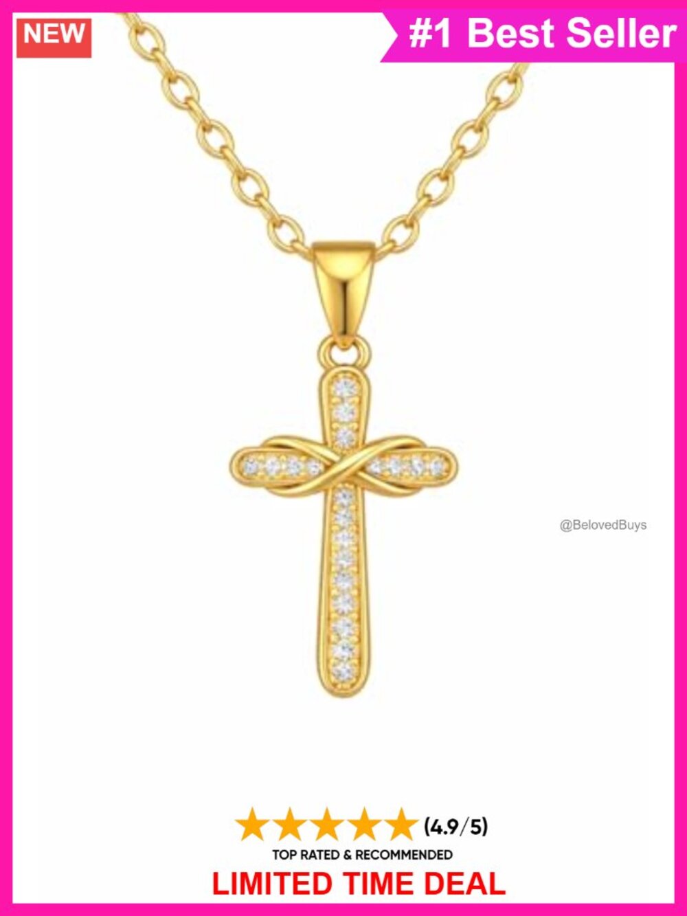 14K Gold Cross Necklace Infinity Chain Women Pendant Jewelry